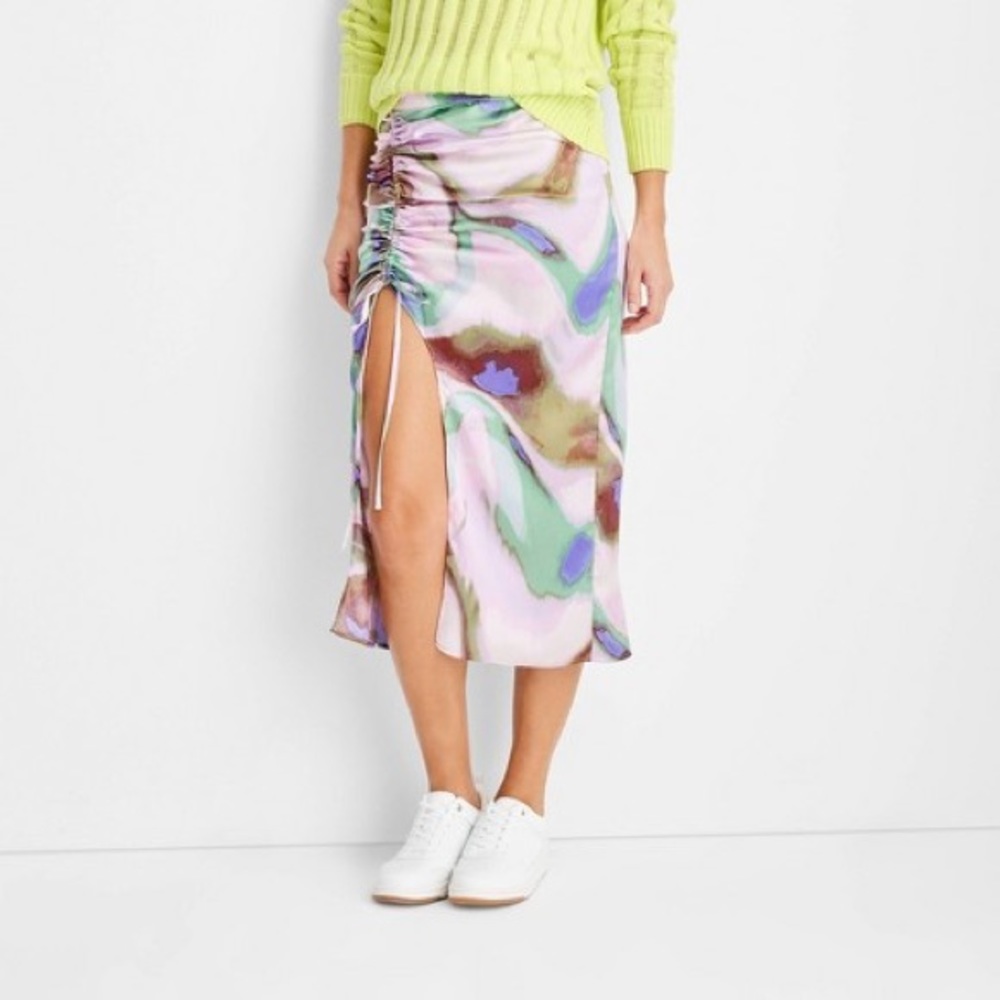 Future Collective Women's Marble Silk Curved Hem Midi Skirt